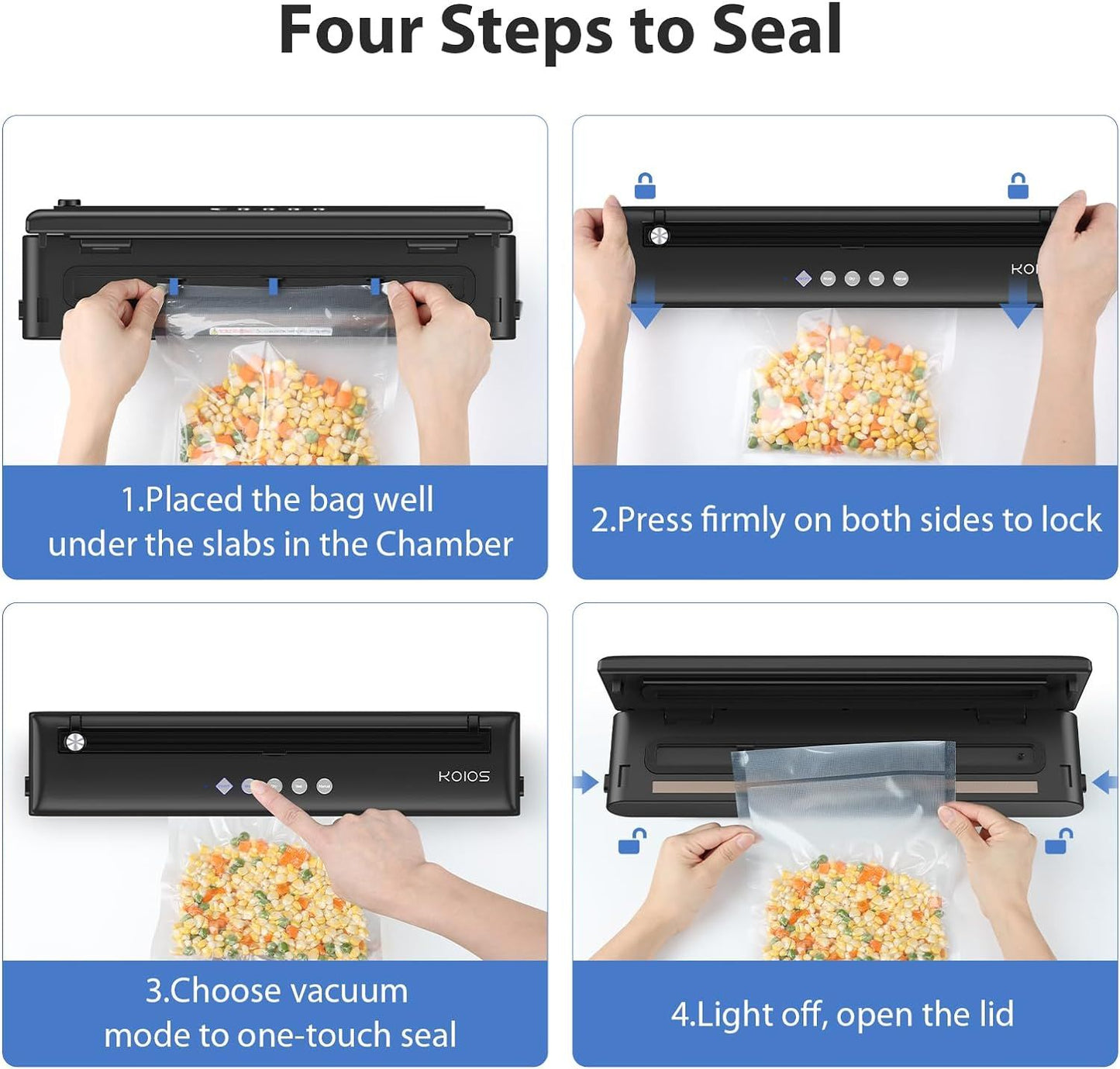 KOIOS Vacuum Sealer Machine, Automatic Food Sealer with Cutter, Dry & Moist Modes, Compact Design Powerful Suction Air Sealing System with 10 Sealing Bags & Air Suction Hose