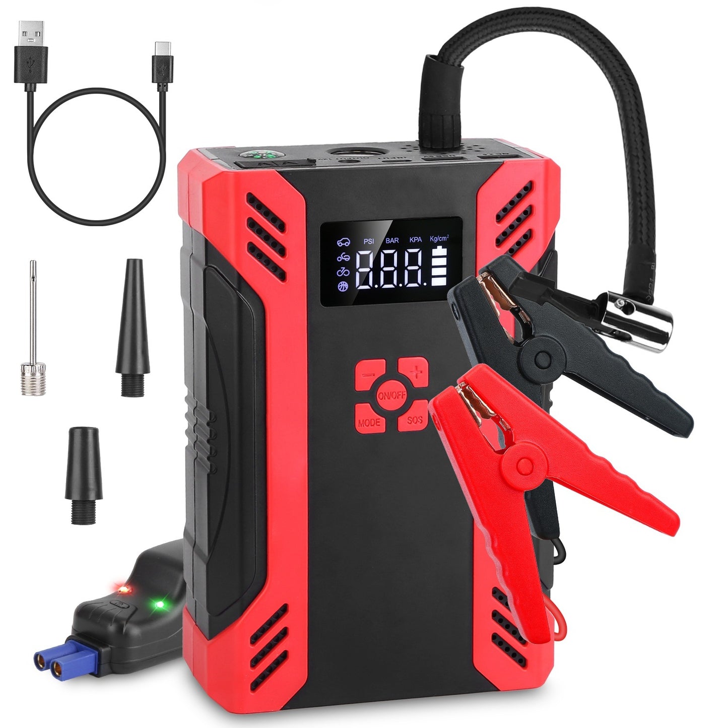 Car Jump Starter with Air Compressor Portable Car Battery Booster with Digital Tire Inflator with 2000mAh Peak Current for 12V Car 6.5L Gas or 4.0L Diesel Engines