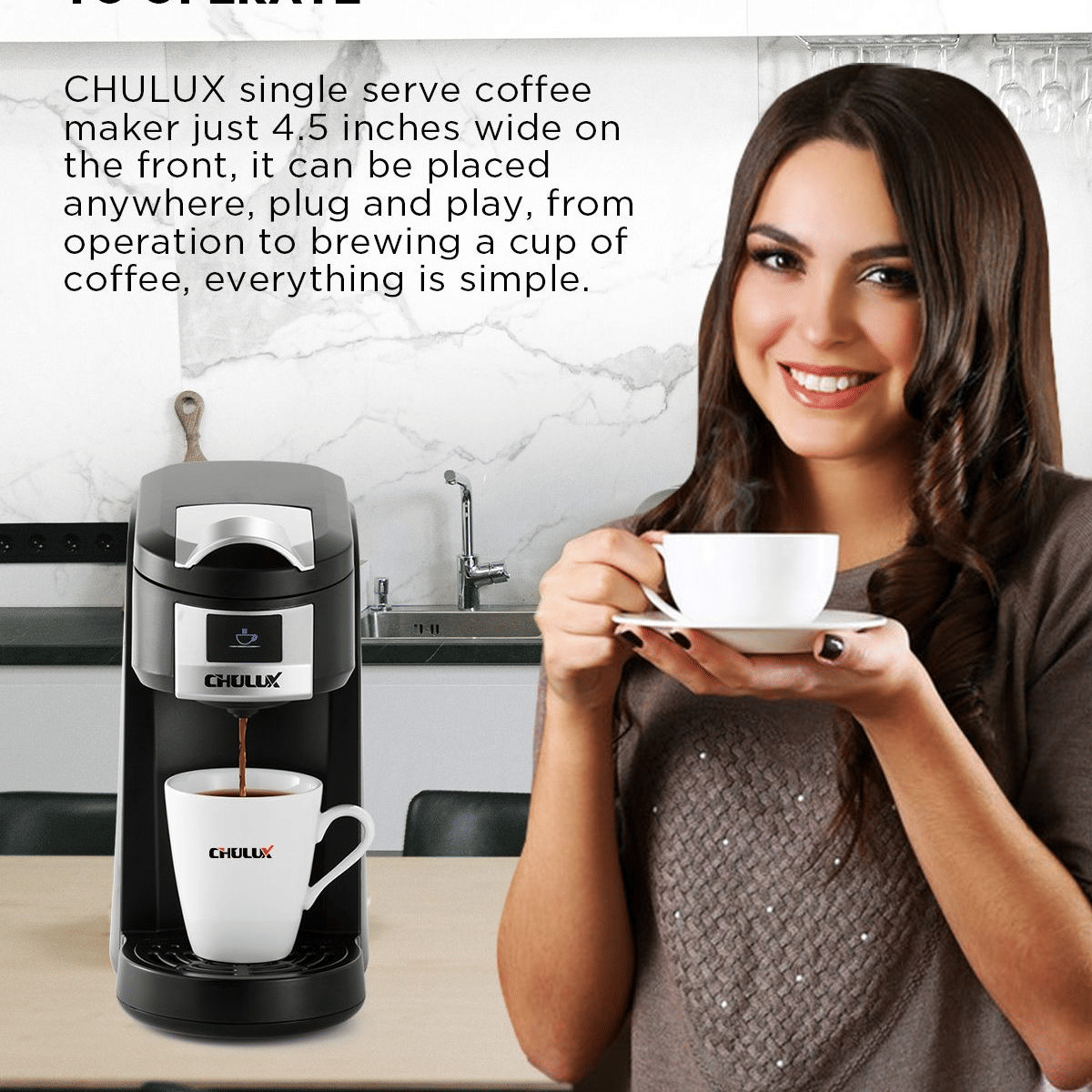 Single Serve Coffee Maker KCUP Pod Coffee Brewer, CHULUX Upgrade Single Cup Coffee Machine Fast Brewing, All in One Simply Coffee Maker for K CUP Ground Coffee Tea, Mini Coffee Machine Brew in Minutes