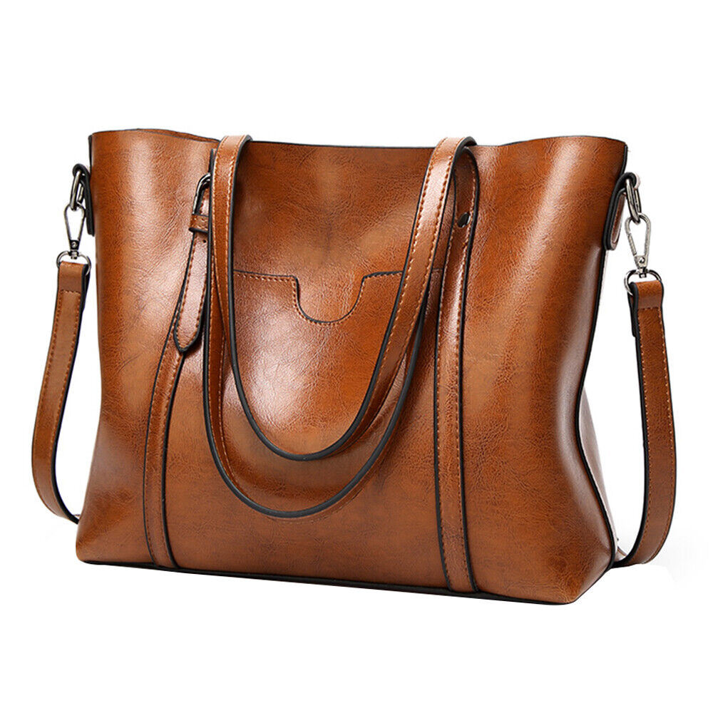 Women Oiled PU Leather Handbag Ladies Messenger Briefcase Tote Purse Shoulder Bag