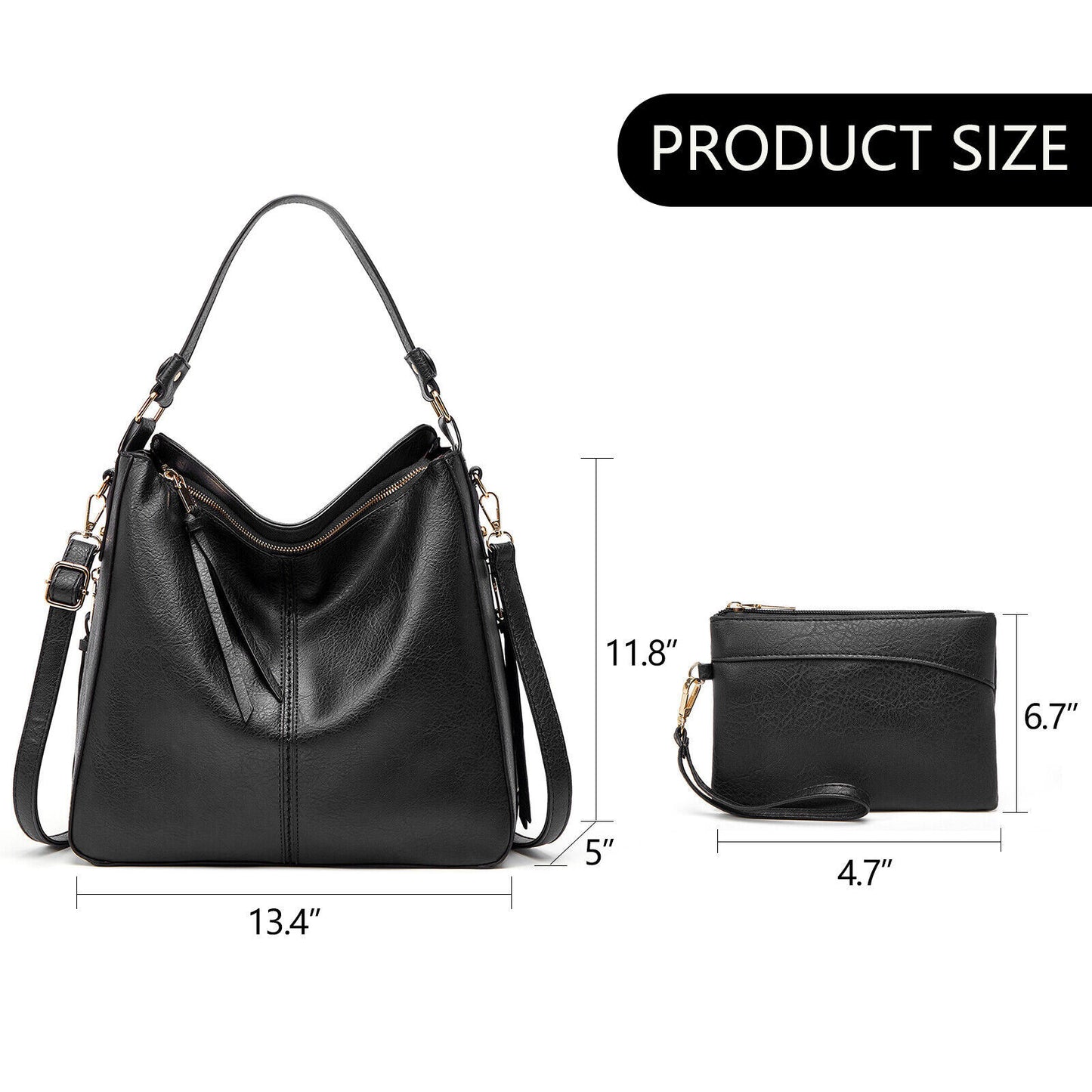 2Pcs/Set Women Large Handbag Lady Hobo Purse Faux Leather Shoulder Crossbody Bag