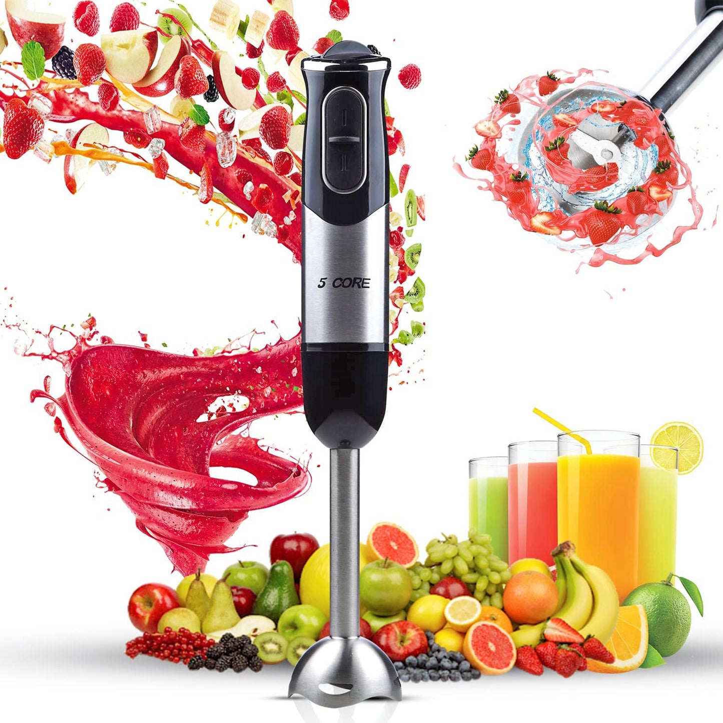 Hand Held Blender Stick 500 WATT Immersion 2 Speed Turbo Mixer 2 Titanium Blades HB 1510