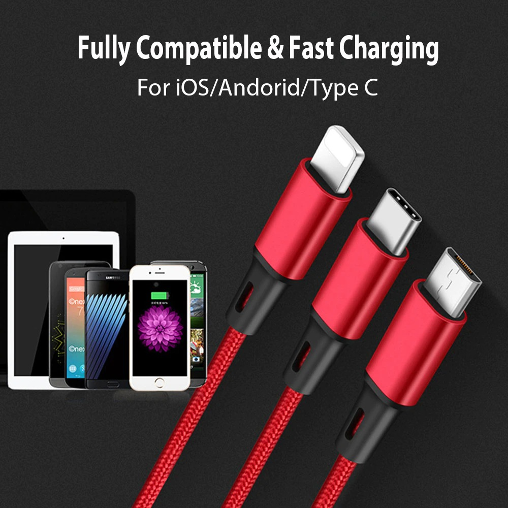 3 in 1 USB Cable For iPhone XS Max XR X 8 7 Charging Charger Micro USB Cable For Android USB TypeC Mobile Phone Cables