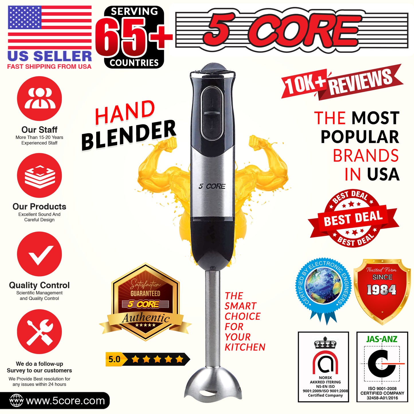 Hand Held Blender Stick 500 WATT Immersion 2 Speed Turbo Mixer 2 Titanium Blades HB 1510